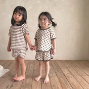ins夏人気  韓国風子供服  半袖 Tシャツ  トップス+ショートパンツ セットアップ  男女兼用  部屋着 2色