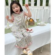 ins 夏新作  韓国風子供服   花柄  ベスト+ロングパンツ  セットアップ  女の子  2色