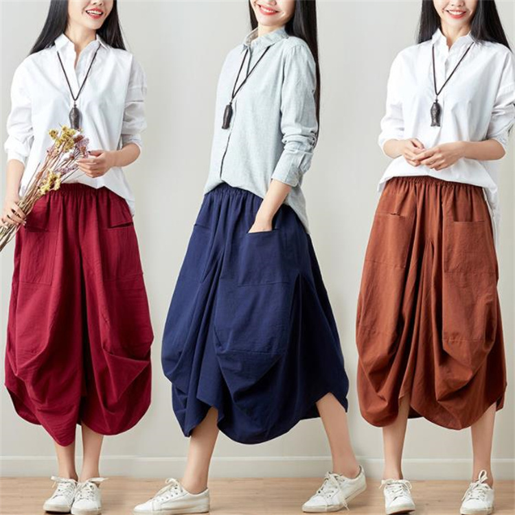追加限定発売品質保証  文芸 スリム 綿麻 レトロ 格子縞  快適である 大きいサイズ 提灯スカート