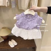 ins夏人気  韓国風子供服  ベビー服  女の子  袖なし チョッキ  トップス+ショートパンツ   2点セット