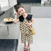 2024 夏 韓国風子供服  キッズ服  トップス  ブラウス+ロングパンツ  ドット  セットアップ