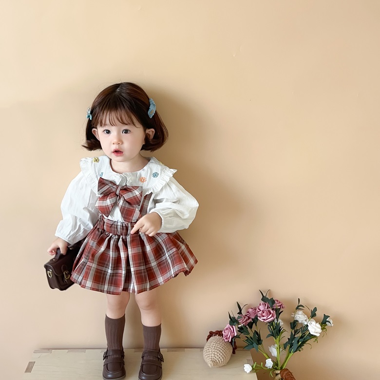 ins春秋  韓国風子供服  キッズ服   ネクタイ+シャツ+スカート  セットアップ   3点セット  73-110cm