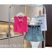 ins夏人気   韓国風子供服  キッズ チョッキ + スカート   ファッション セットアップ  3色