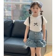 2024 ins 夏人気   韓国風子供服  ベビー服  女の子  リボン  トップス  Tシャツ  可愛い