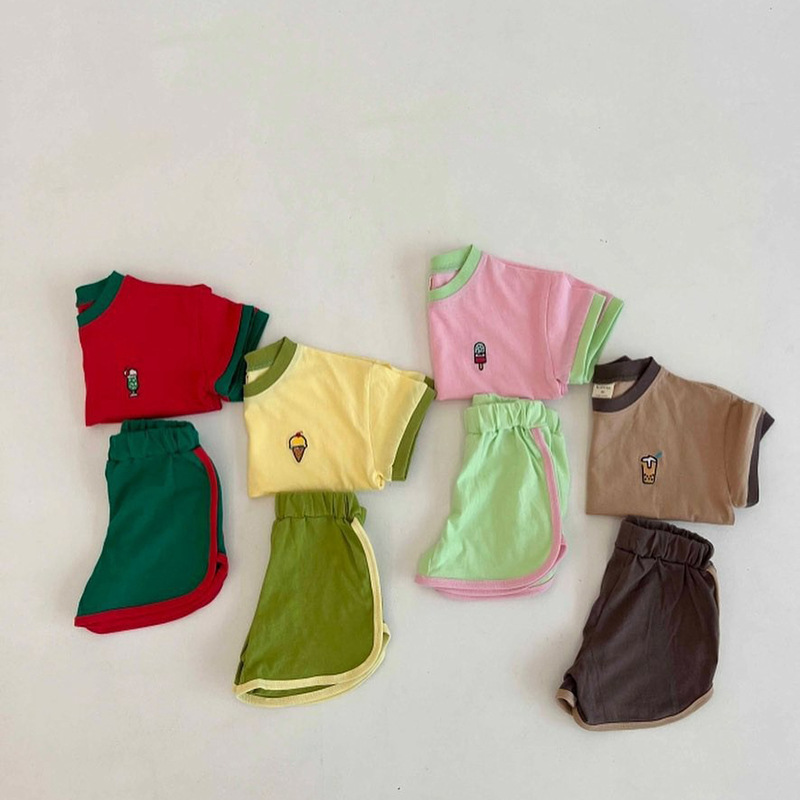 ins夏人気  韓国風子供服  半袖 Tシャツ トップス+ショートパンツ セットアップ  男女兼用 カジュアル 4色