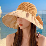 帽子女性キャペリン韓国つば広トップキャップ折り畳み蝶ネクタイニットサンバイザー
