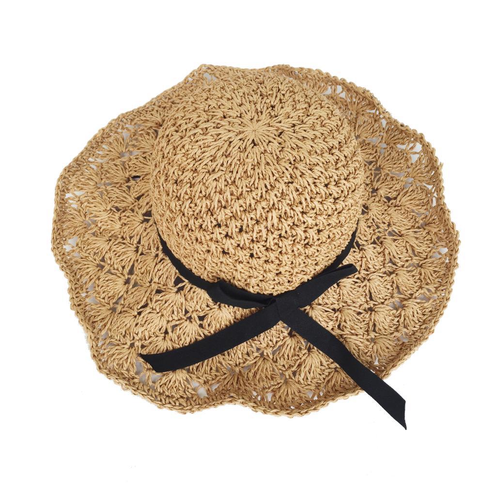 韓国手作り麦わら帽子リボンビーチサンバイザー女性折り畳み帽子海辺のリゾート日除け帽子