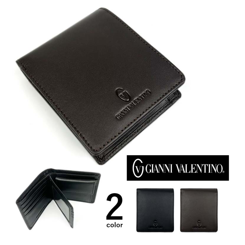 【全2色】 GIANNI VALENTINO ジャンニ・バレンチノ リアルレザー 中ベラ付き 2つ折り 財布