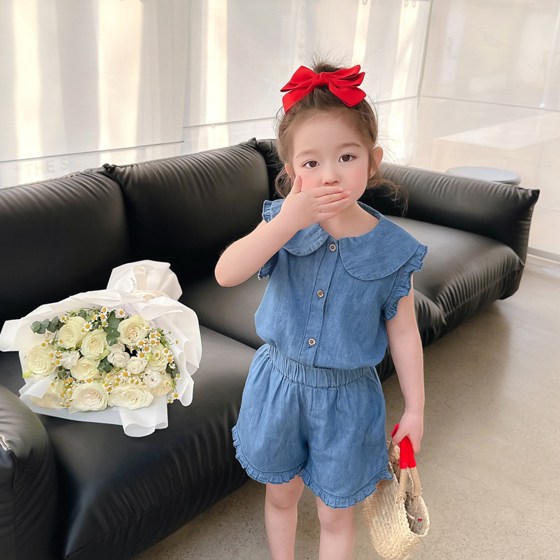 キッズデニムセットアップ シャツ ショートパンツ 上下セット