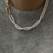 パールネックレス　アクセサリー　2重　デザイン　レディース　韓国ファッション