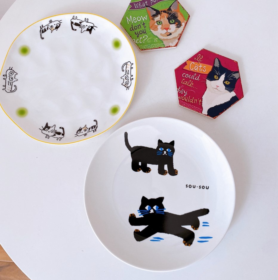 写真道具   収納トレイ   かわいい   猫陶器   アクセサリー   撮影用品    セラミック皿