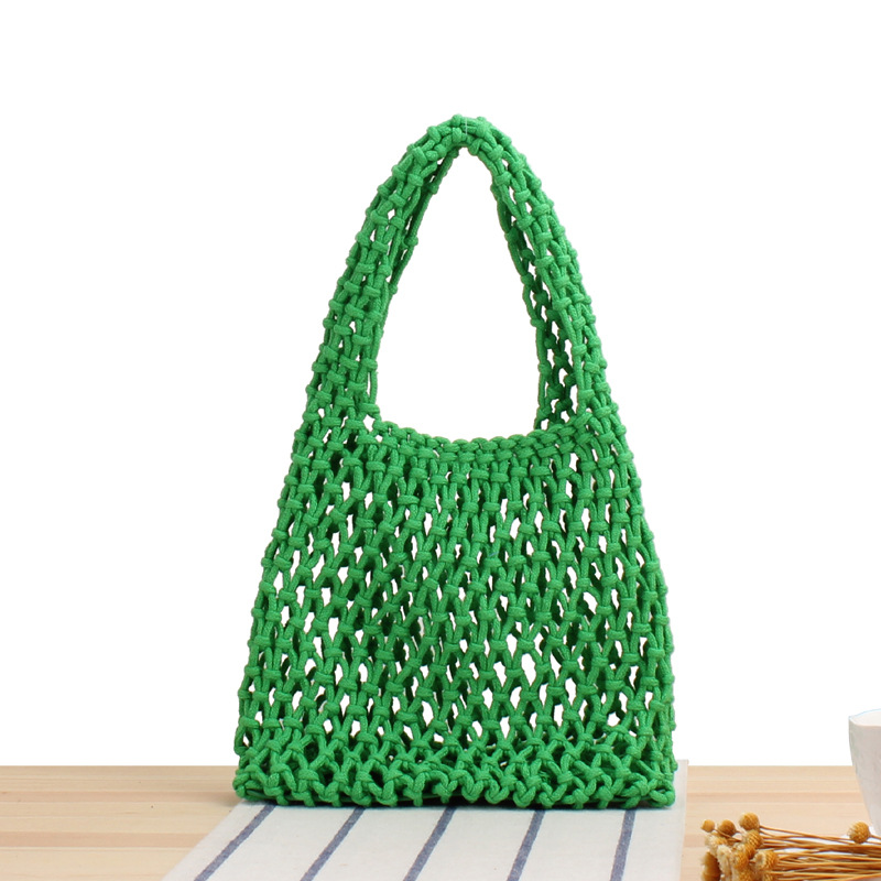 マカロンの綿ひもする手製透かしハンドバッグ韓国insバッグビーチ編みバッグ