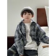 2024 秋新作 韓国風子供服  キッズ   ベビー服   トップス   チェック柄  シャツ   コート   長袖  2色