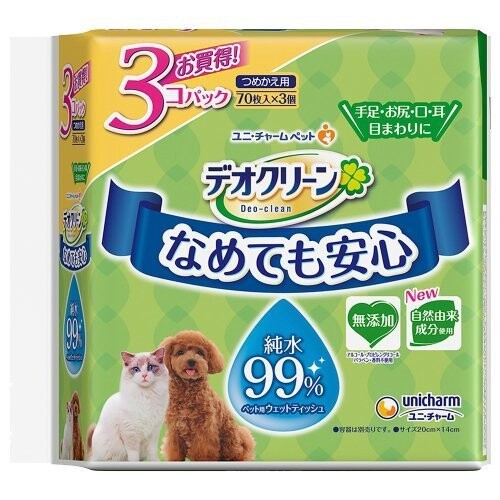 [ユニ・チャーム] デオクリーン　純水99％ウェットティッシュ　つめかえ用　70枚×3