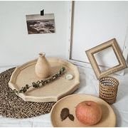 INS 人気 粗い 木質 収納 皿を捧げる インテリア  円形 トレイ 置物を飾る 創意撮影装具