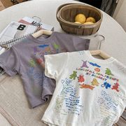 【2023夏】手書き式プリント面白いTシャツ韓国風子供服 男女兼用 おしゃれ 半袖 トップス