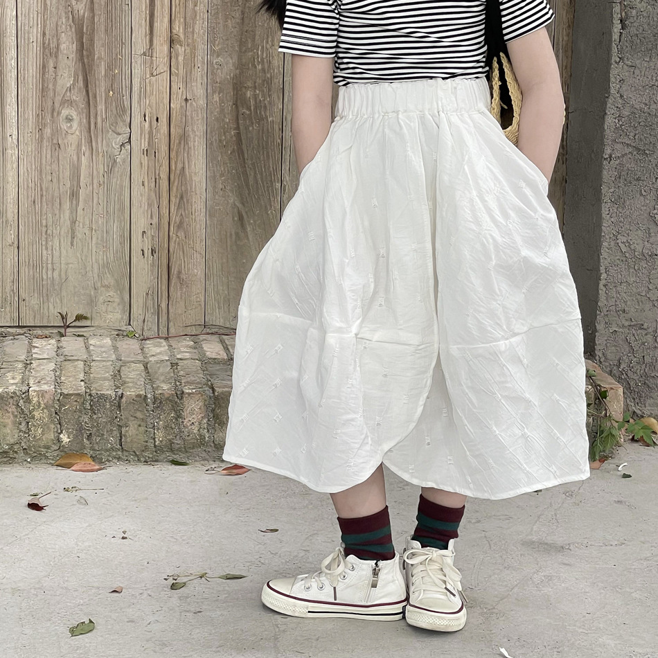 ★Girls★　子供ホワイトロングスカート　ポケット付きスカート　韓国キッズファッション
