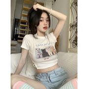 夏　トップス　Tシャツ　半袖　韓国ファッション　レディース 　薄手　猫　通気