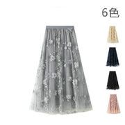 今が絶対買い流行 韓国ファッション レーヨン 刺繍 ロングスカート sweet系 トレンド 大きいサイズ