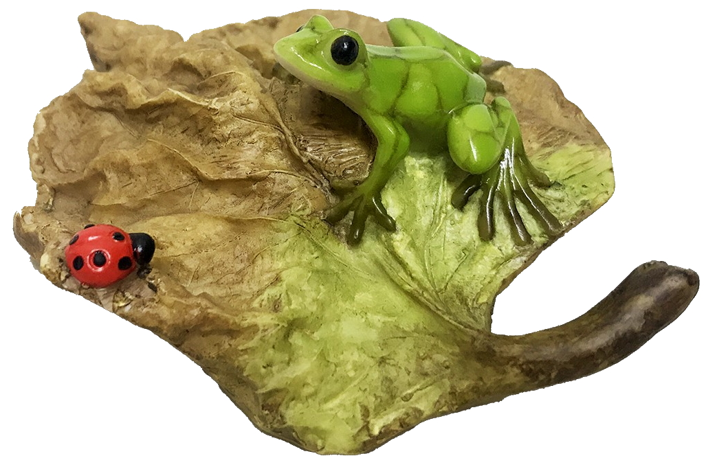 ミニ樹脂 置物 森のかえる 丸木の葉蛙