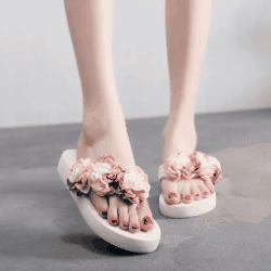 INS 韓国風    レディース サンダル  フラット ビーチスリッパ 靴  スリッパ  造花 2色
