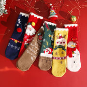 クリスマス 秋冬  韓国風子供服   親子靴下  ベビー靴下   ソックス   キッズ   厚    長い靴下   6色
