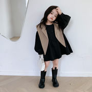 2023秋新品   韓国風子供服  キッズ服    長袖    ワンピース   ファッション    2色