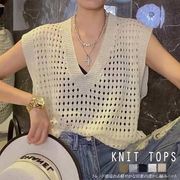 2023新作 レディース トレンド トップス ブラウス メッシュ 重ね着 フレンチスリーブ シースルー ニット