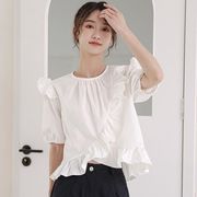 【2023夏新作】韓国風レディース服　夏　可愛い　シンプル　カジュアル　きれいめ　半袖ブラウス