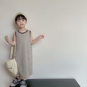 2023夏新作 韓国風子供服 ベビー服 キッズ 女の子 ノースリーブ ストライプ ワンピース