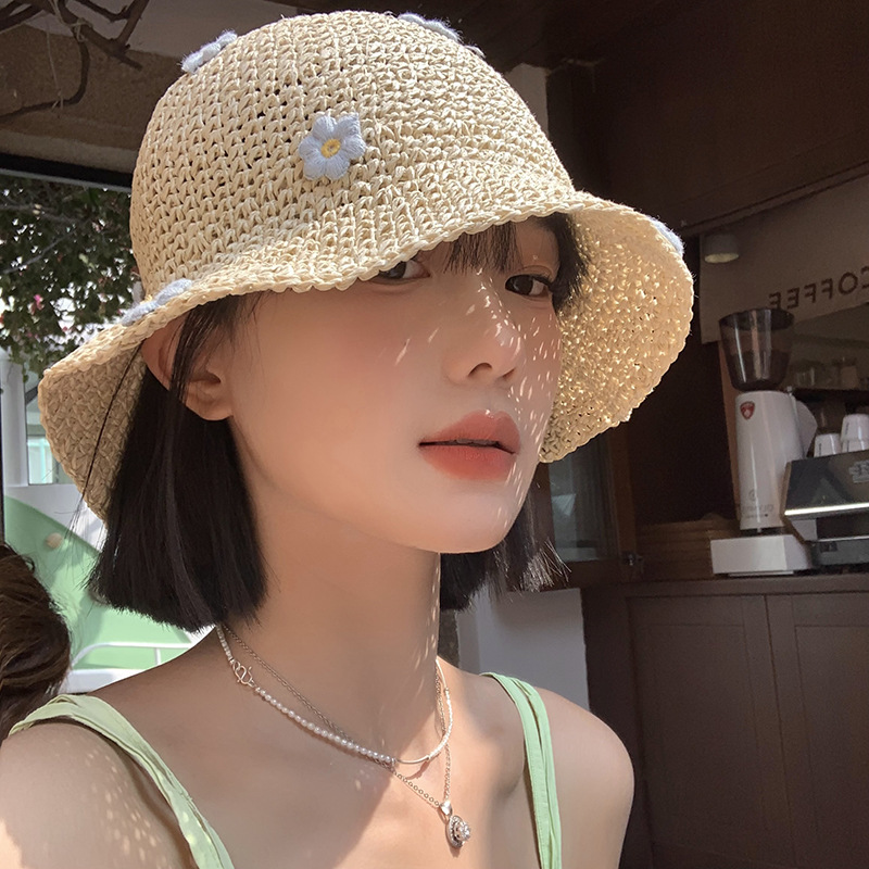 帽子　バケットハット　麦わら帽子　韓国ファッション　レディース　デザイン　花
