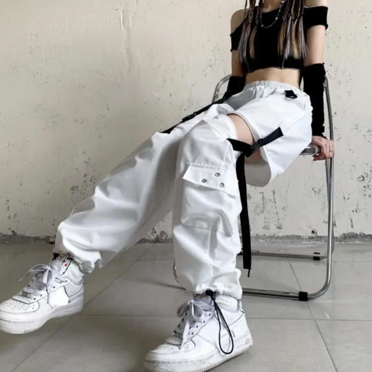 カーゴパンツ ダンス衣装 白 黒 パンツ レディース ワークパンツ