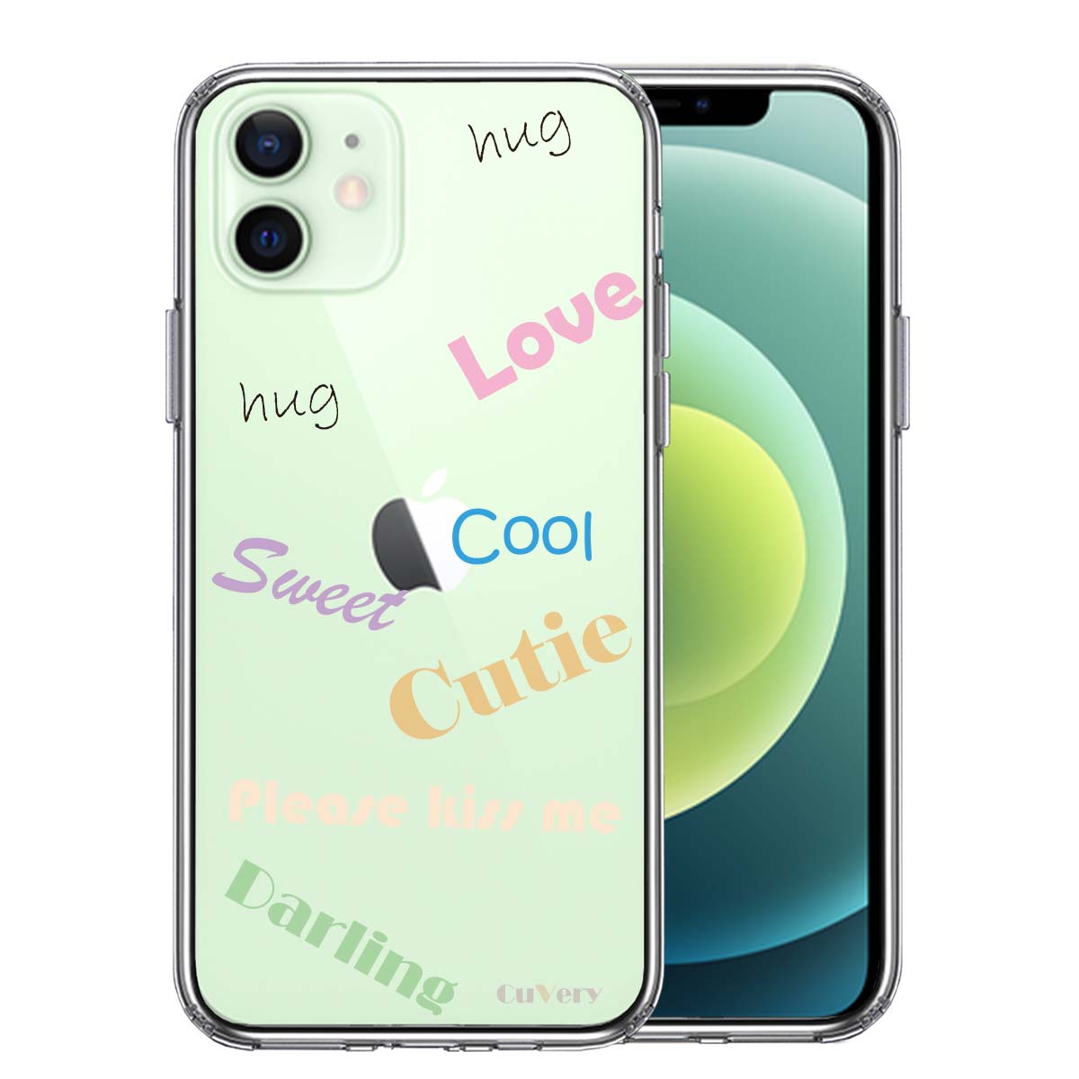 iPhone12 側面ソフト 背面ハード ハイブリッド クリア ケース Love sweet hug cutie 文字 デザイン