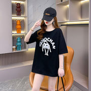 【予約220240】大きいサイズ春夏新作 韓国 レディース ファッション 刺繍 Tシャツ ワンピースLL-4L