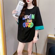 【予約220566】大きいサイズ春夏 韓国 カレッジ風 カジュアル Tシャツ ブラウス LL-4L