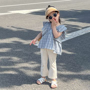 ★Girls★　子供ブラウス　夏　ノースリーブ　ロングパンツ　上下セット　韓国キッズファッション
