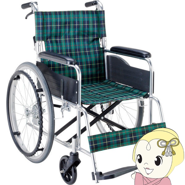 車椅子 自走式車椅子 折りたたみ ノーパンクタイヤ 背折れ 車いす エコノミーシリーズ 緑チェック EW-5