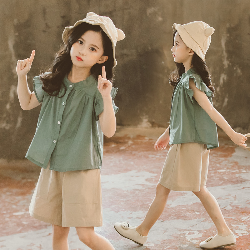 セットアップ 2点セット 女の子 韓国子供服 キッズスーツセット シャツ+ショットパンツ 半袖 カジュアル