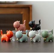 陶磁器　かわいい猫　置物　動物　ミクロ景観　お茶寵　室内　テーブル　アクセサリー　茶器　