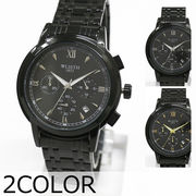 ブラックカラーデザインウォッチ 日付カレンダー メタルベルト クオーツ WSQ025 メンズ腕時計