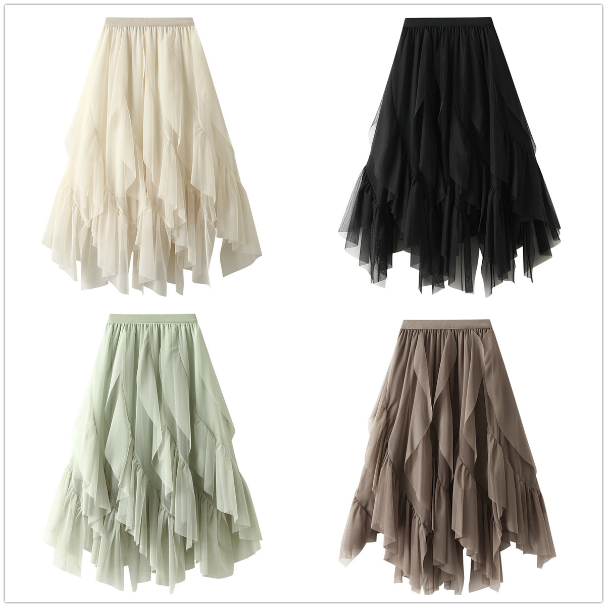 2026秋新作 スカート フリル ロングスカート メッシュスカート レディース ウエストゴム ウエストゴム