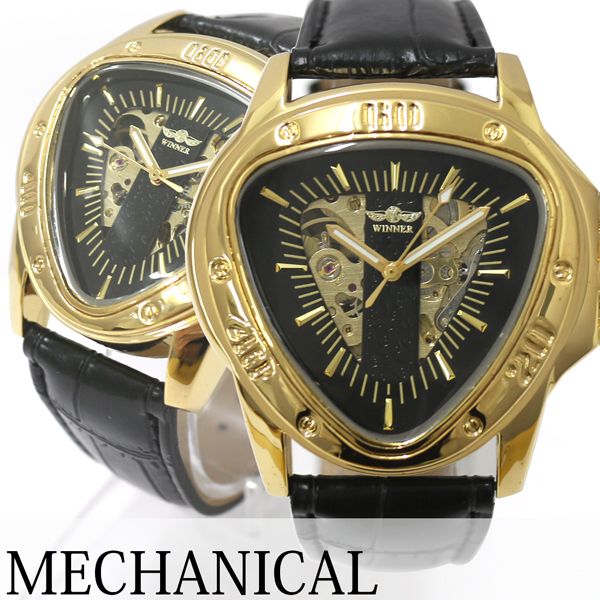 自動巻き腕時計 ATW039-YGBK トライアングルケース スケルトン  ゴールド 三角 機械式腕時計 メンズ腕時計