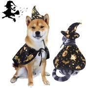 三角帽子 犬の服 ハロウィーン cosplay 仮装  2点セット コスチューム  ハロウィン かぼちゃ帽子+マント