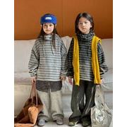 2025 冬新作 韓国風  子供服   ベビー服    パーカー+ロングパンツ  2点セット  ボーダー柄    2色