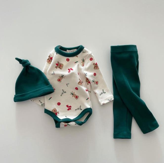 クリスマス 子供服 ベビー トップス 長袖 ロンパース + ズボン +