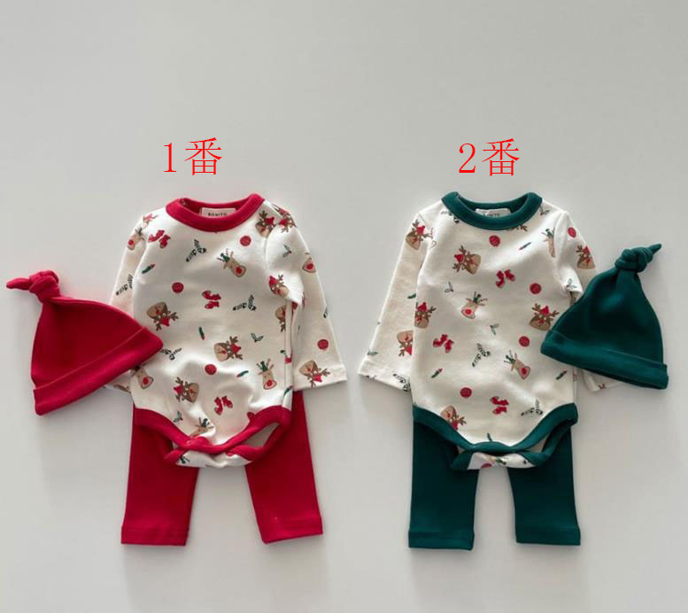 クリスマス 子供服 ベビー トップス 長袖 ロンパース + ズボン +