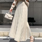 ニットスカート　ロングスカート　フレアスカート　韓国ファッション　レディース　デザイン　秋冬