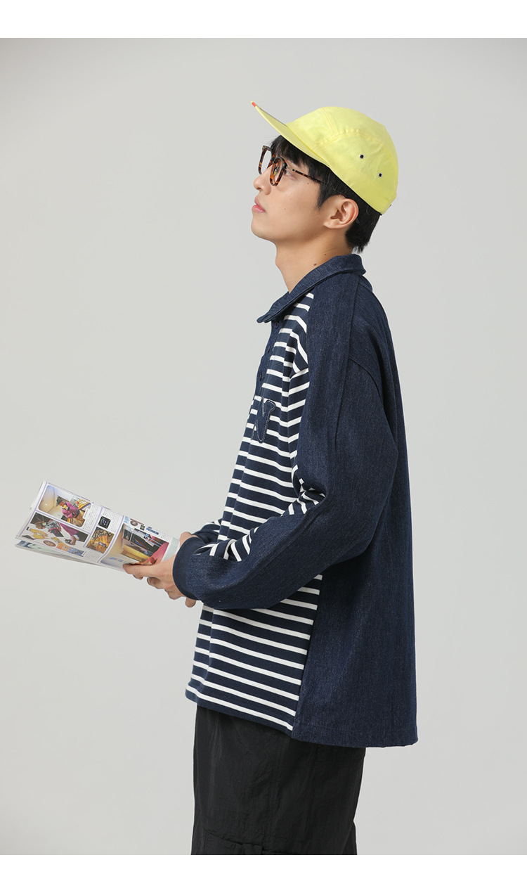 SALE✩.*˚日本製 23区SPORT スナップボタン ボーダー柄シャツ セール】 【洗える】BUGIS シングルジャージー ボーダー