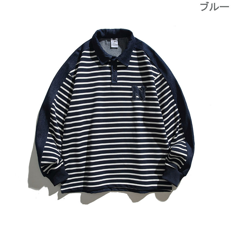 3色展開】ボーダー 長袖 ポロシャツ ホワイト - 古着屋