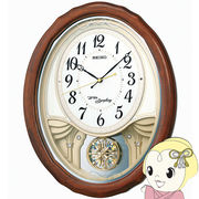 セイコークロック SEIKO アミューズ木枠電波掛時計 ウェーブシンフォニー メロディ 飾り振り子 木枠 茶